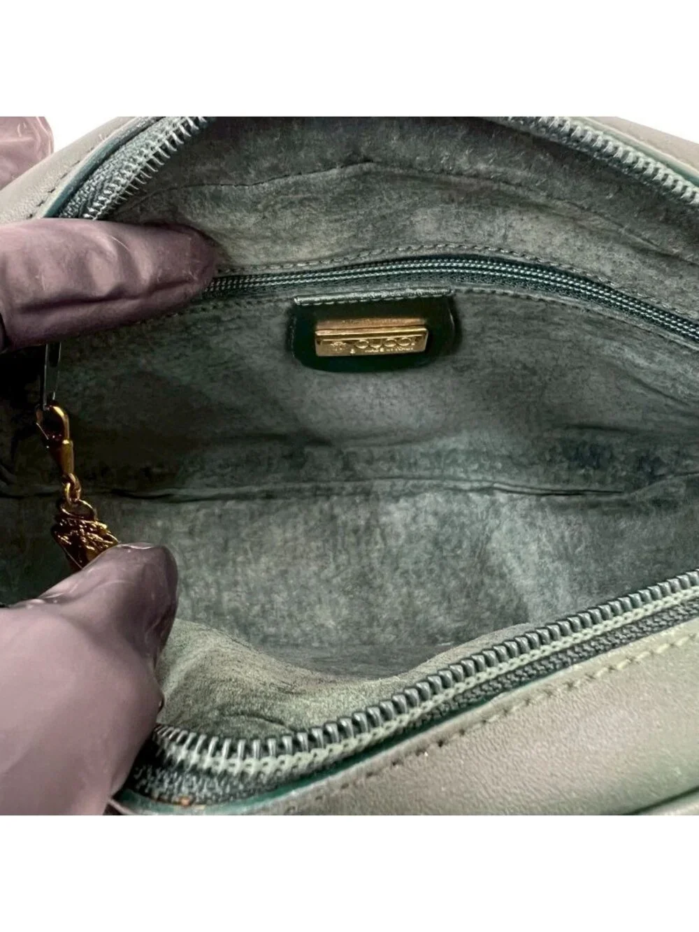 Gucci Vintage GG Logo Leather Shoulder Bag Pochette Crossbody Green - Picture 9 of 10
